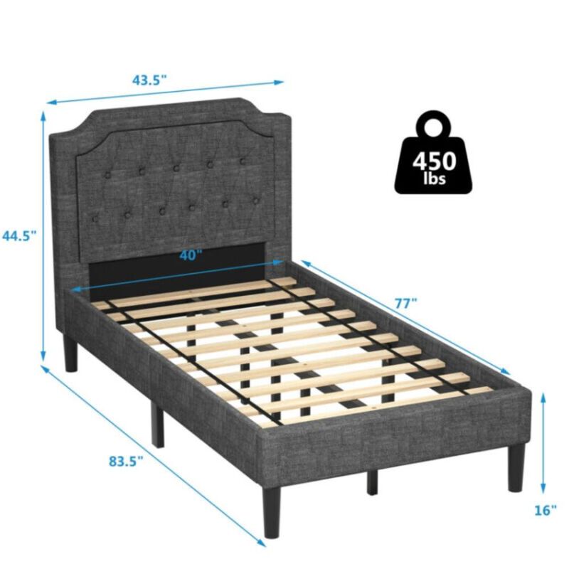 Hivvago Linen Twin Upholstered Platform Bed with Frame Headboard Mattress Foundation