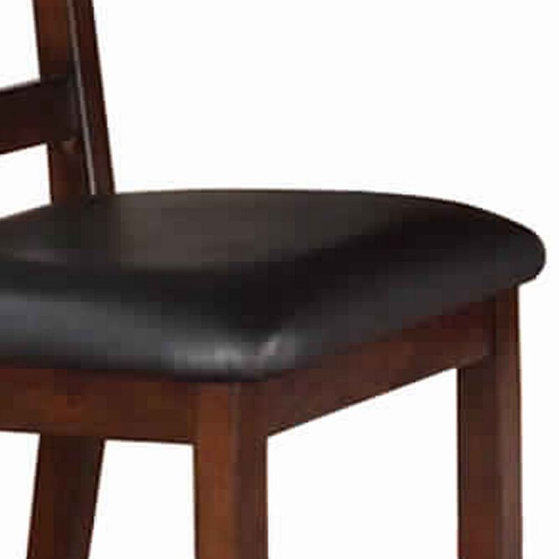 Solid Wood Leather Seat Side Chair Brown Set of 2-Benzara