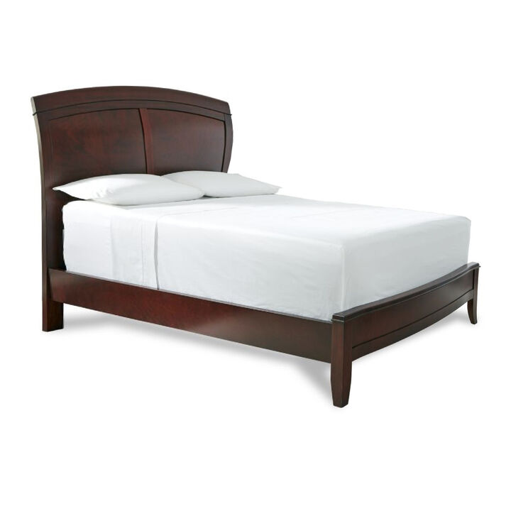 Kyle Soild Wood Low Profile Queen Bed with Sleigh Headboard, Cherry Brown - Benzara