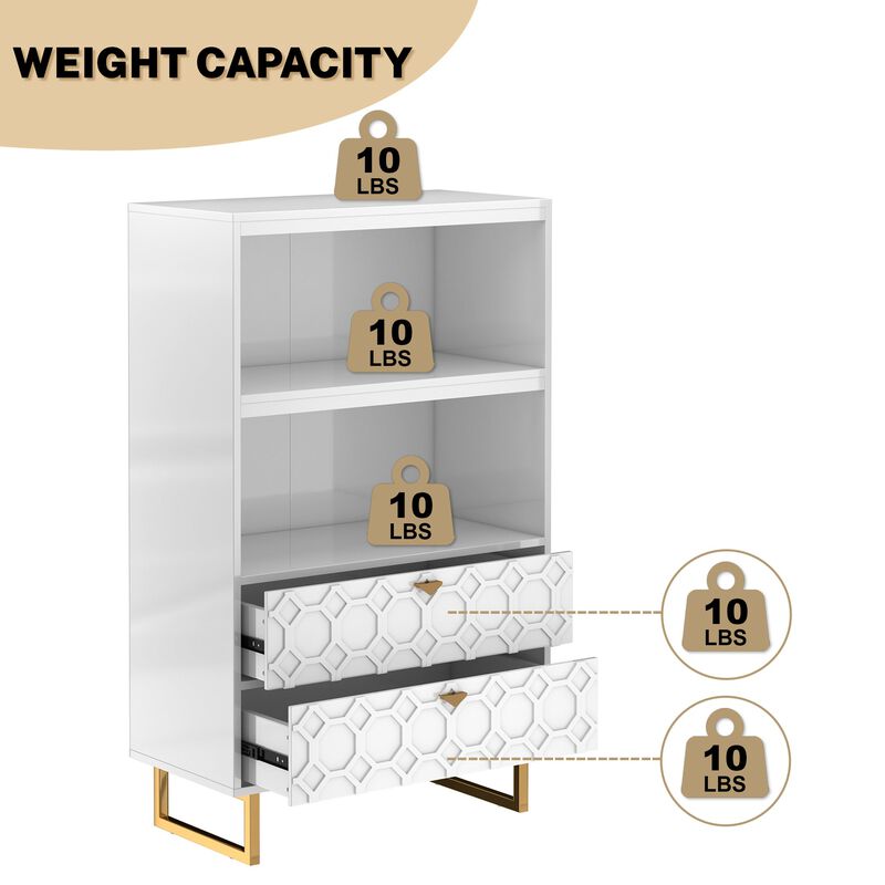 MONDAWE 28" Wood Display Bookshelf Storage Organizer Bookcase Storage Cabinet With 2 Drawers