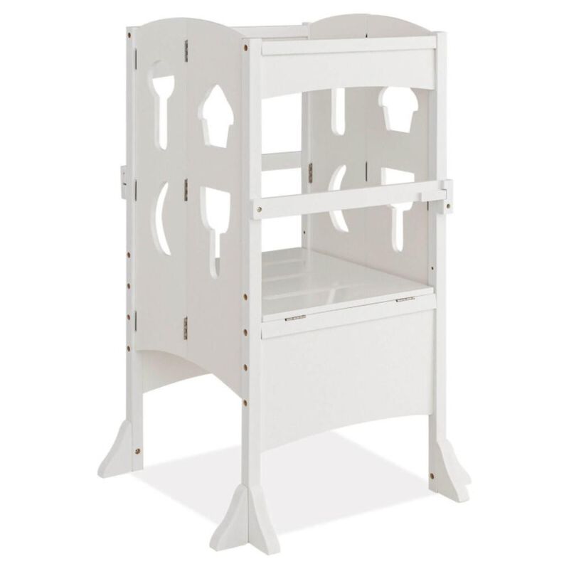 Hivvago Folding Wooden Step Stool with Lockable Safety Rail for Toddler 3+