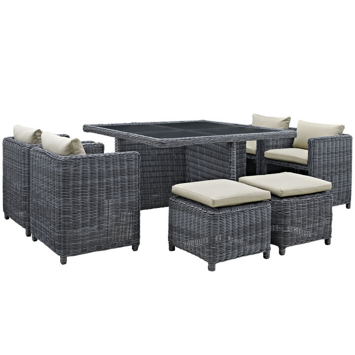 Summon 9 Piece Outdoor Patio Sunbrella Dining Set - Antique Canvas Beige