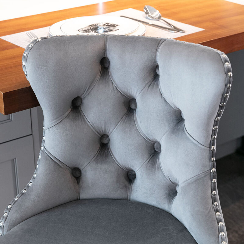 Gray Swivel Velvet Bar Stools (Set of 2)