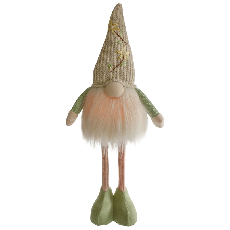 22" Lighted Green and Cream Standing Spring Gnome Figure with Knitted Hat