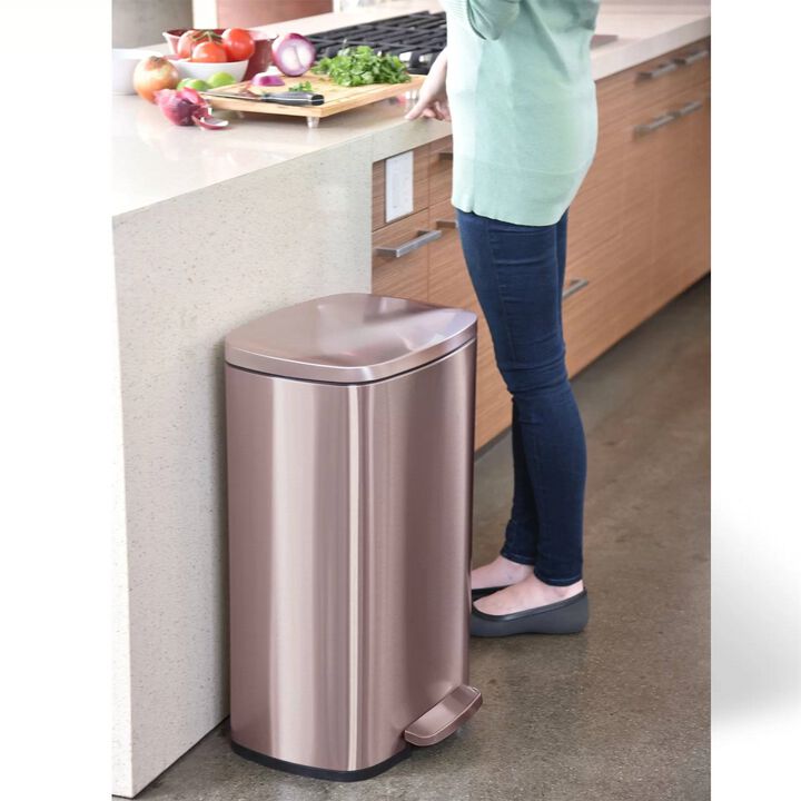 Hivvago 13 Gallon Copper Rose Gold Stainless Steel Step Trash Can with Deodorizer Filter