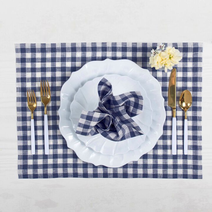 Solino Home 100% Pure Linen 14 x 19 Inch Placemats Set of 4 | Gingham Check