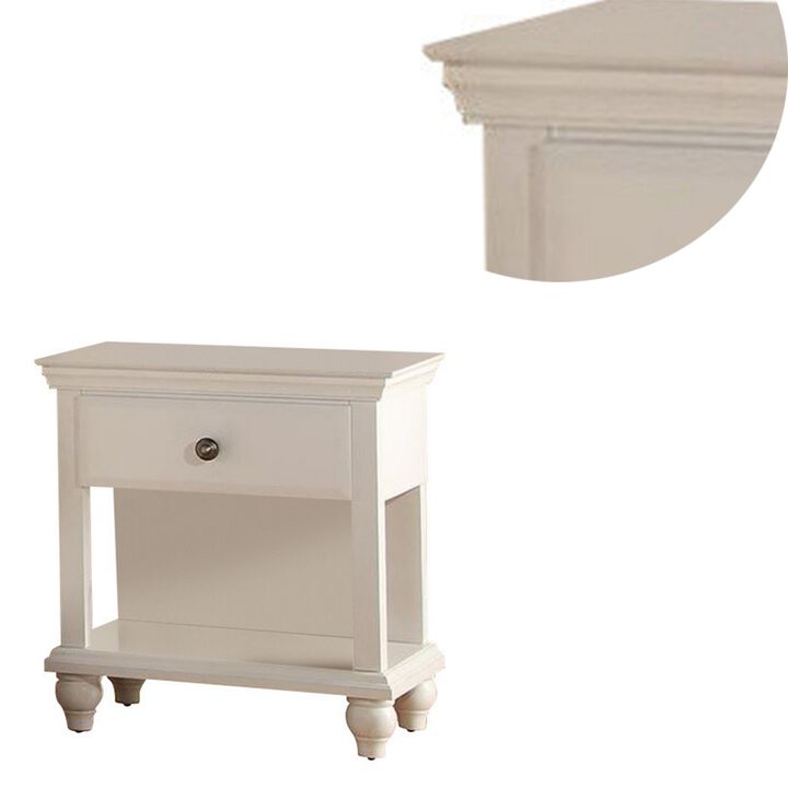 Poplar Wood Nightstand With Spacious Storage, White-Benzara
