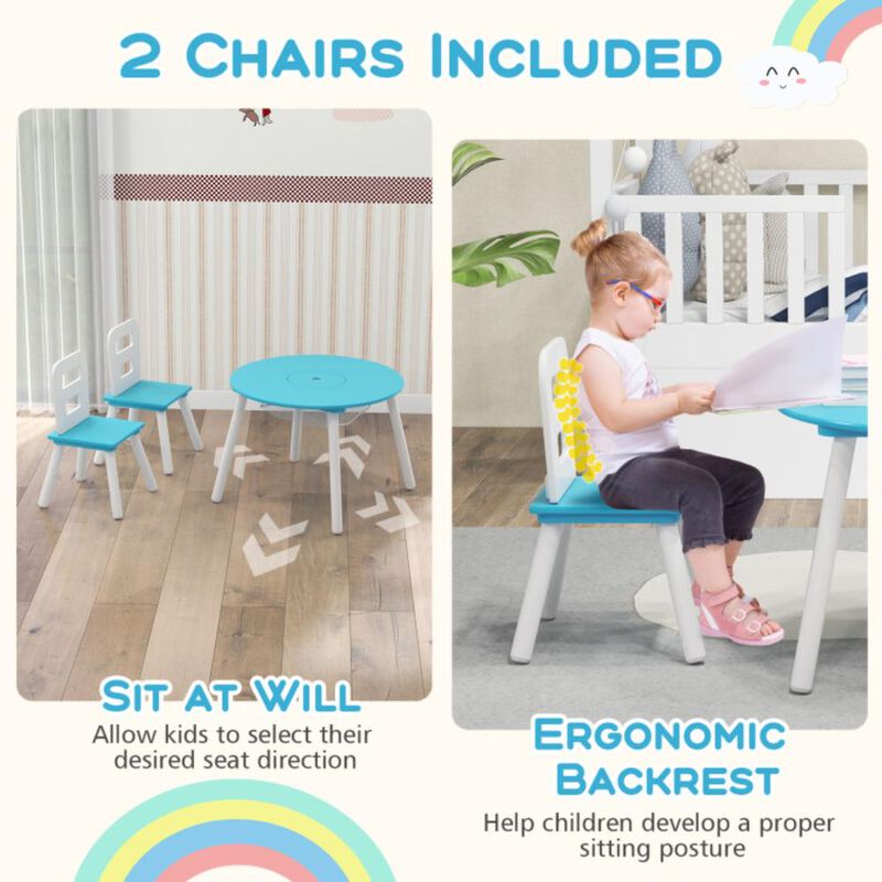 Hivvago Wood Activity Kids Table and Chair Set with Center Mesh Storage