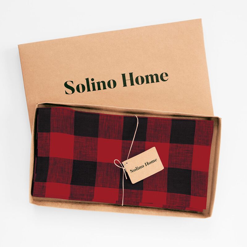 Solino Home 100% Pure Linen Table Throw 52 x 52 Inch | Buffalo Check