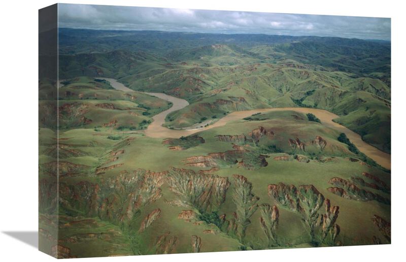 Deforested and eroded hills along silted Betsiboka River, Madagascar-Canvas Art-16x12