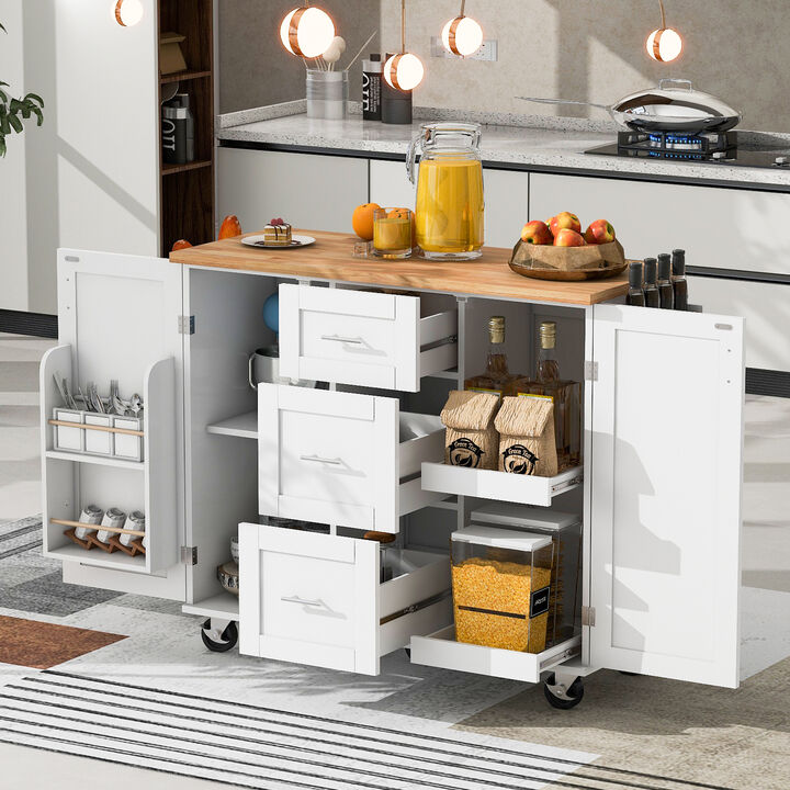 Streamdale Rolling Kitchen Island with Storage and Spice Rack Tower