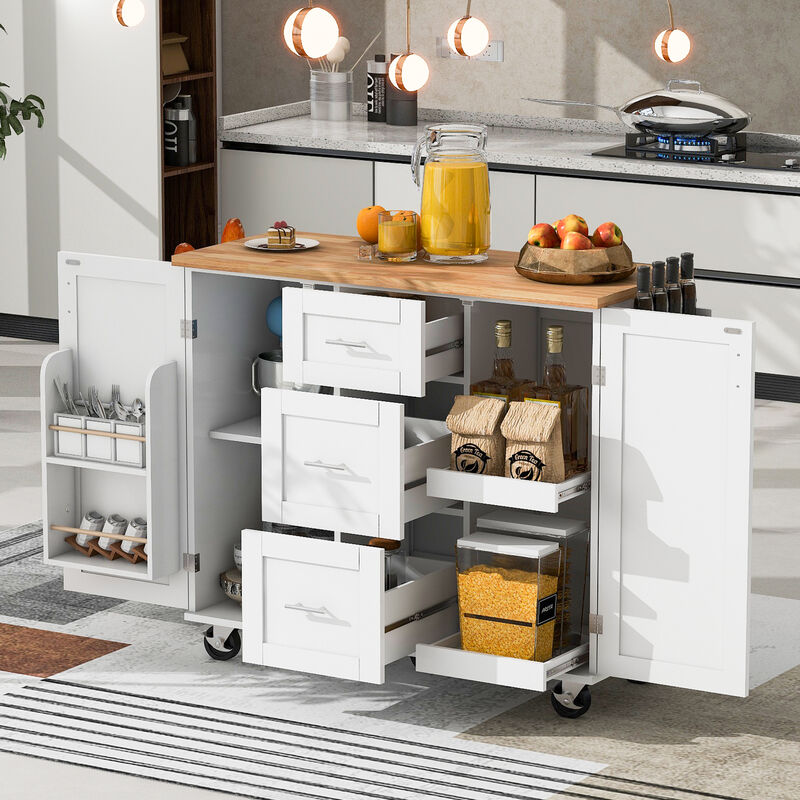 Streamdale Rolling Kitchen Island with Storage and Spice Rack Tower