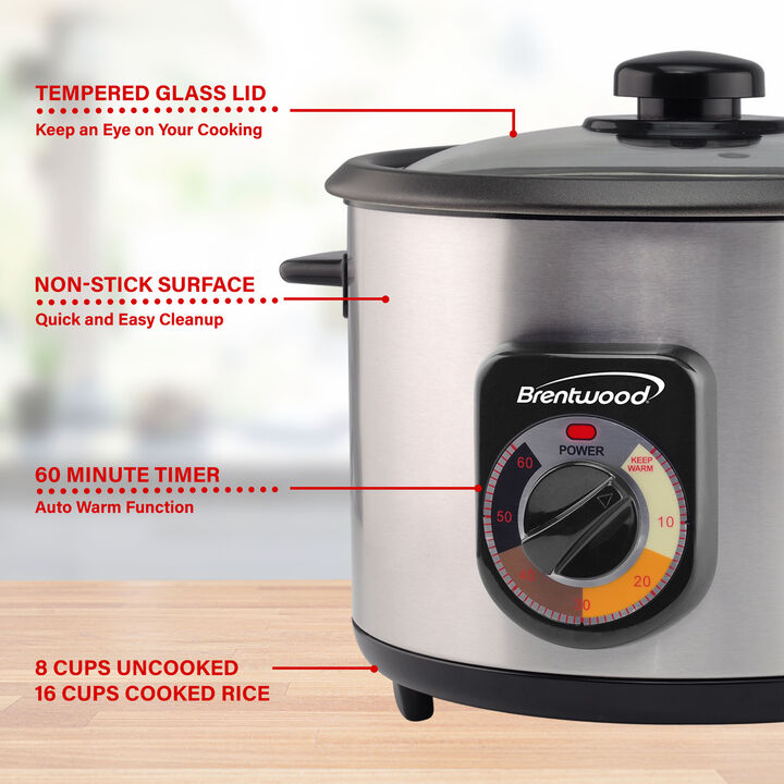 Brentwood 8 Cup Uncooked/16 Cup Cooked Crunchy Persian Rice Cooker