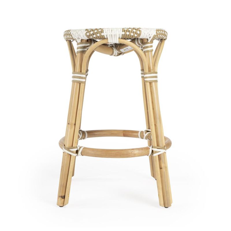 Butler Specialty Tobias Rattan Round 24 Counter Stool, Tan and White Stripe