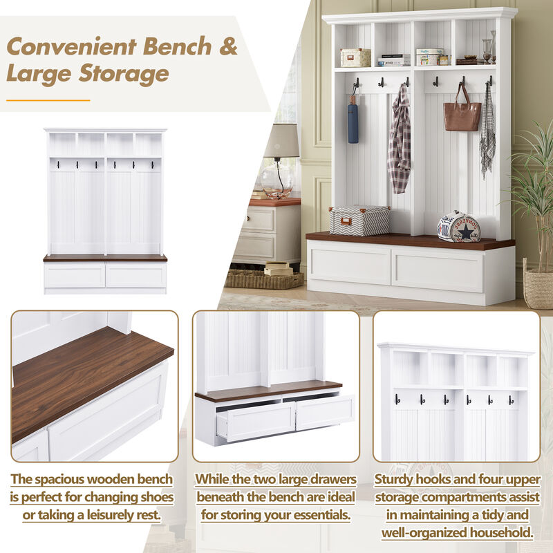Merax Farmhouse 4-in-1 Hall Tree with Wood Grain Bench