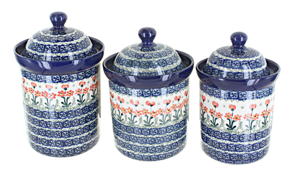 Blue Rose Polish Pottery Dandelion Canister Set