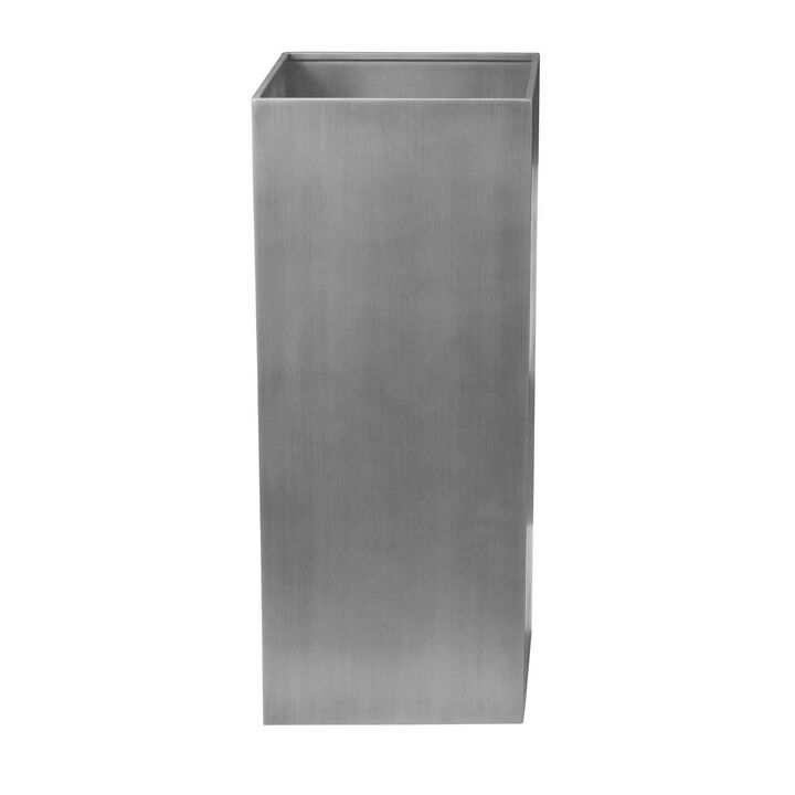 Jo 32 Inch Tall Flower Pot Planter, Hidden Indented Box, Gray Brushed Metal - Benzara