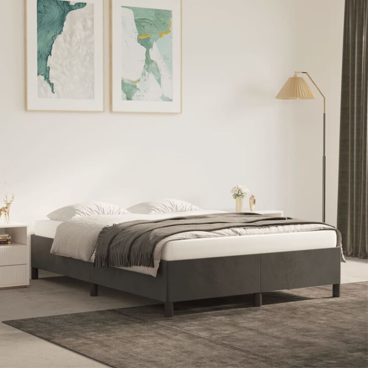 vidaXL Queen Bed Frame in Dark Gray Velvet - Modern Design with Sturdy Structure for a Restful Sleep