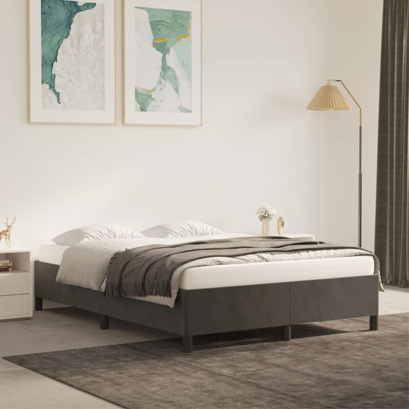 vidaXL Queen Bed Frame in Dark Gray Velvet - Modern Design with Sturdy Structure for a Restful Sleep