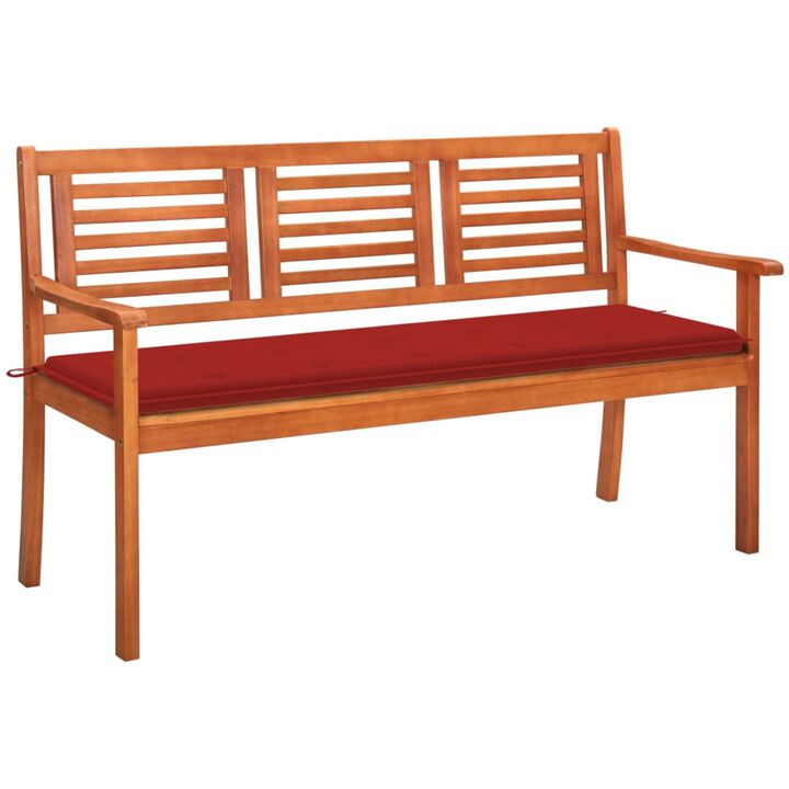 vidaXL 3-Seater Garden Bench with Cushion 59.1" Solid Eucalyptus Wood