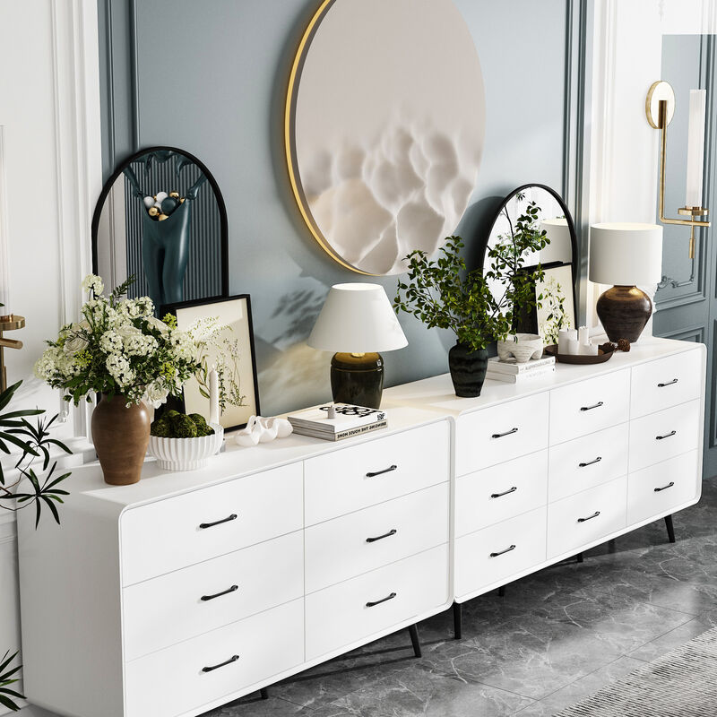 FUFU&GAGA Modern 15-Drawer Dresser with Sleek Black Handles & Legs (117.9" W x 15.7" D x 30.7" H), White
