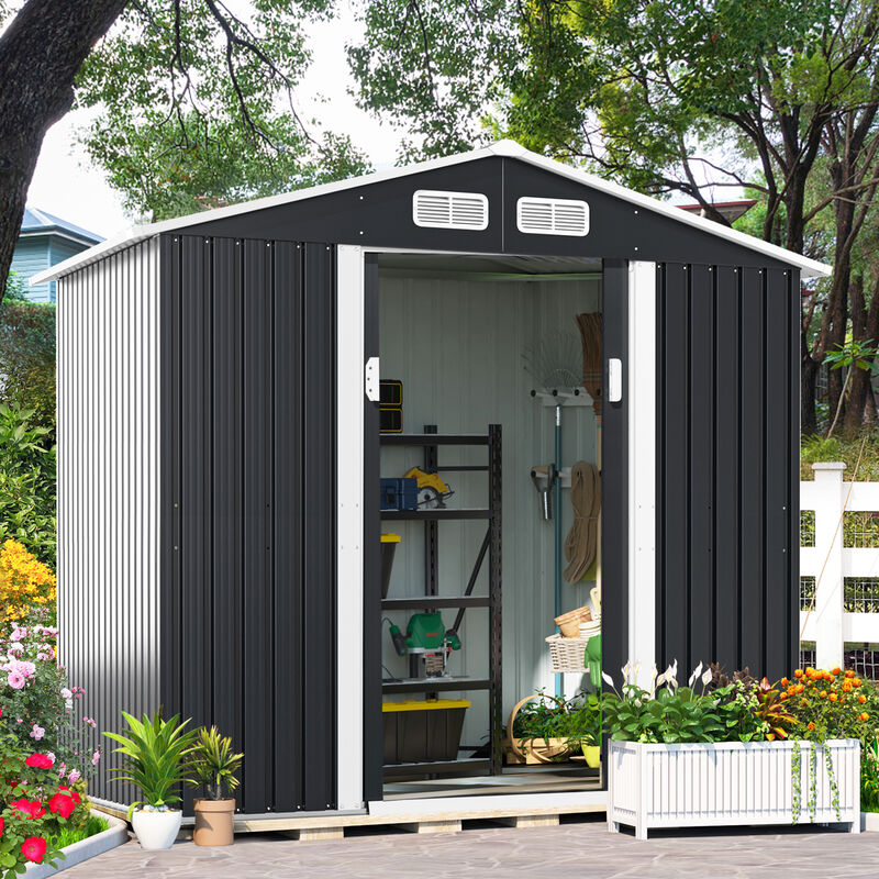 6' x 8' Outdoor Metal Storage Shed Garden Tool Organizer House