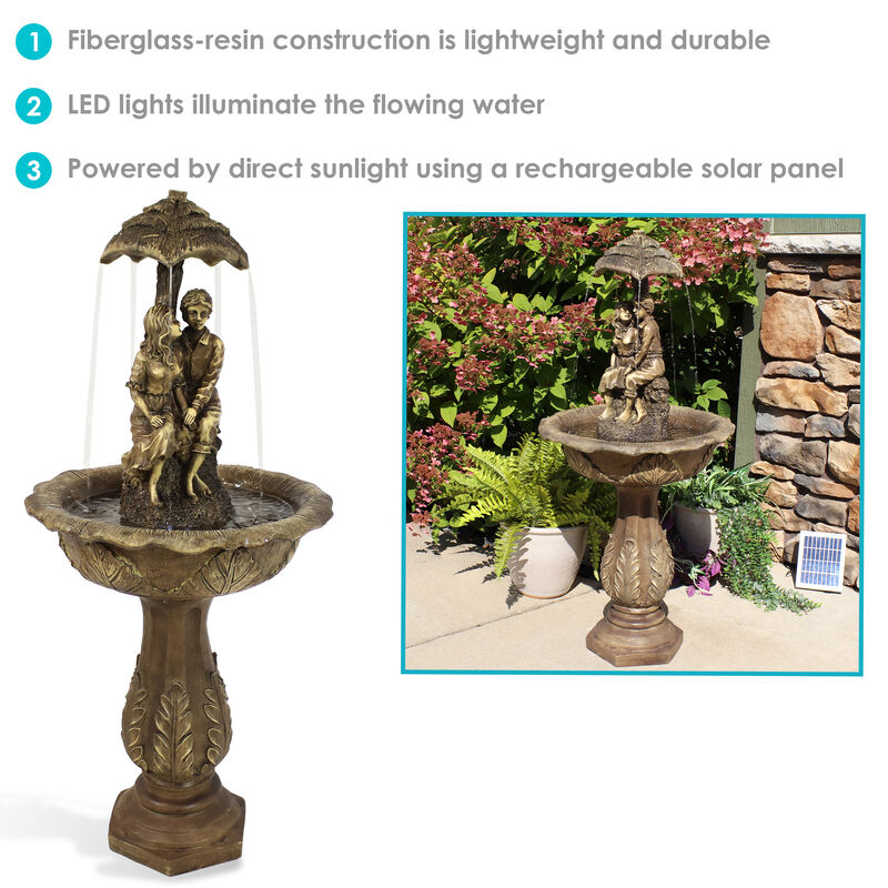 Sunnydaze Lovers Umbrella Solar Fountain with Battery/LED Lights - 43 in