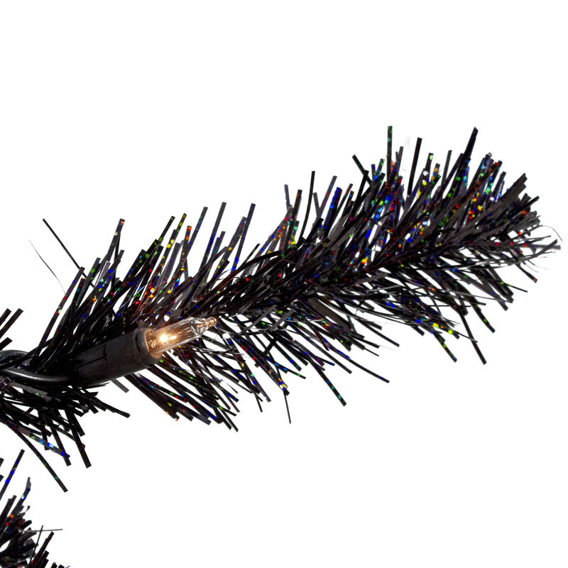 4' Pre-Lit Slim Black Artificial Tinsel Christmas Tree- Clear Lights