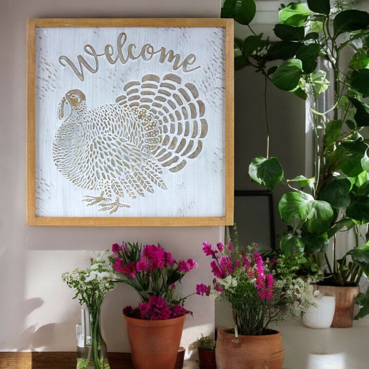 Welcome Turkey Frame – Metal and Wood Decorative Wall Art for Rustic, Fall, and Thanksgiving Home Decor