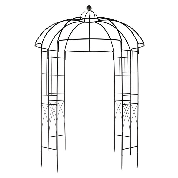 Decorative Wrought Iron Gazebo Arch, Elegant Metal Pavilion for Courtyard & Backyard