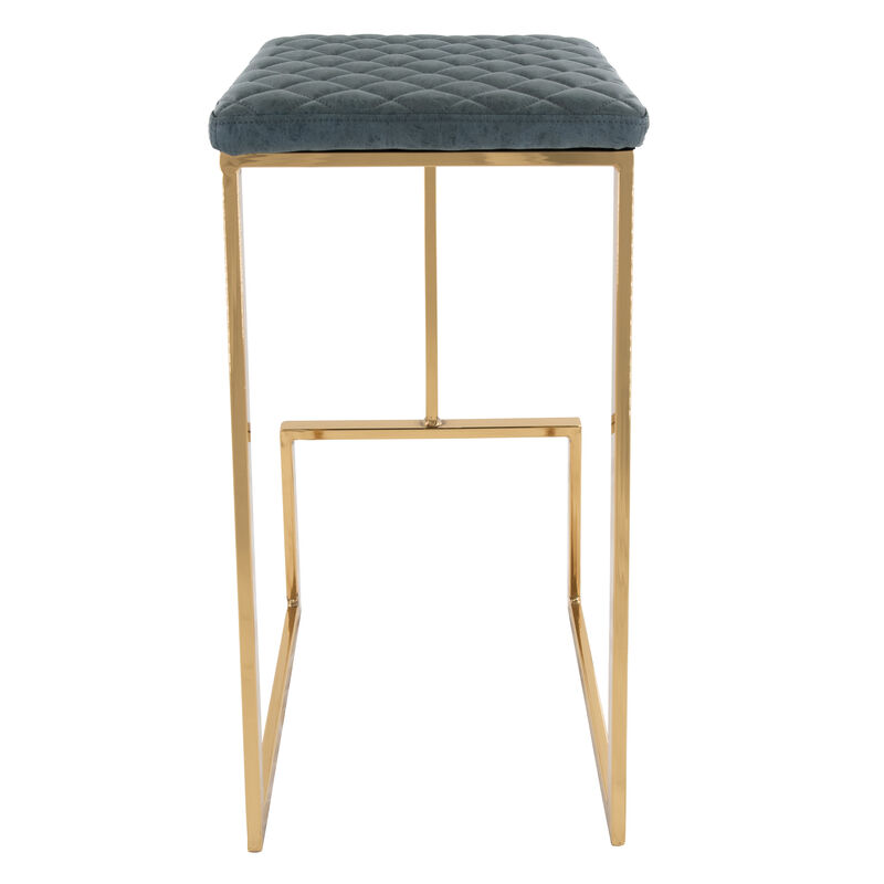 LeisureMod Quincy Stitched Leather Gold Metal Bar Stools in Olive Green