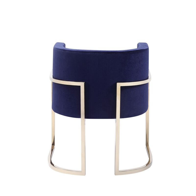 Naaz 24 Inch Kids Chair, Round, Blue Cushioned Velvet, Cantilever Gold Base - Benzara