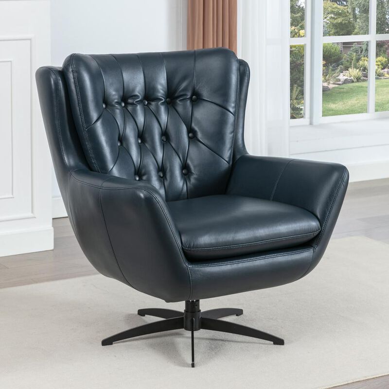 Comfort Pointe Clayton Midnight Blue Tufted Faux Leather Swivel Chair