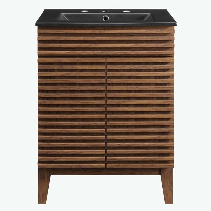 Modway Render Vanity with Sink-Floor, 24 Inch, Walnut Black