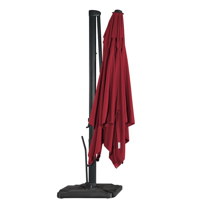 10x13 ft. 360° Rotation Cantilever Patio Umbrella with BaseandBT in Red