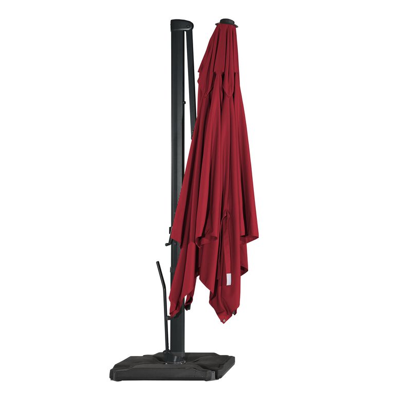 10x13 ft. 360° Rotation Outdoor Patio Cantilever Umbrella with Base in Red