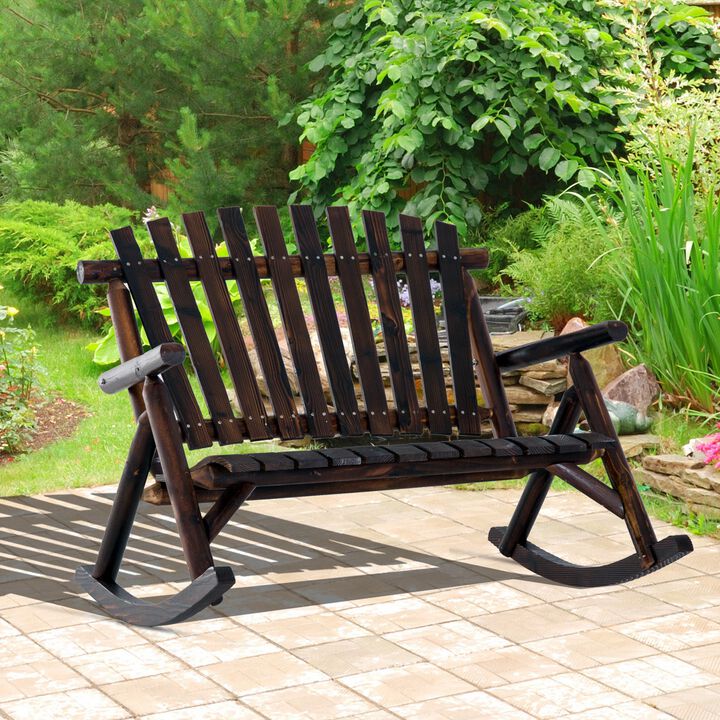 Garden Relaxer: Carbonized High-Back Wooden Rocking Chair