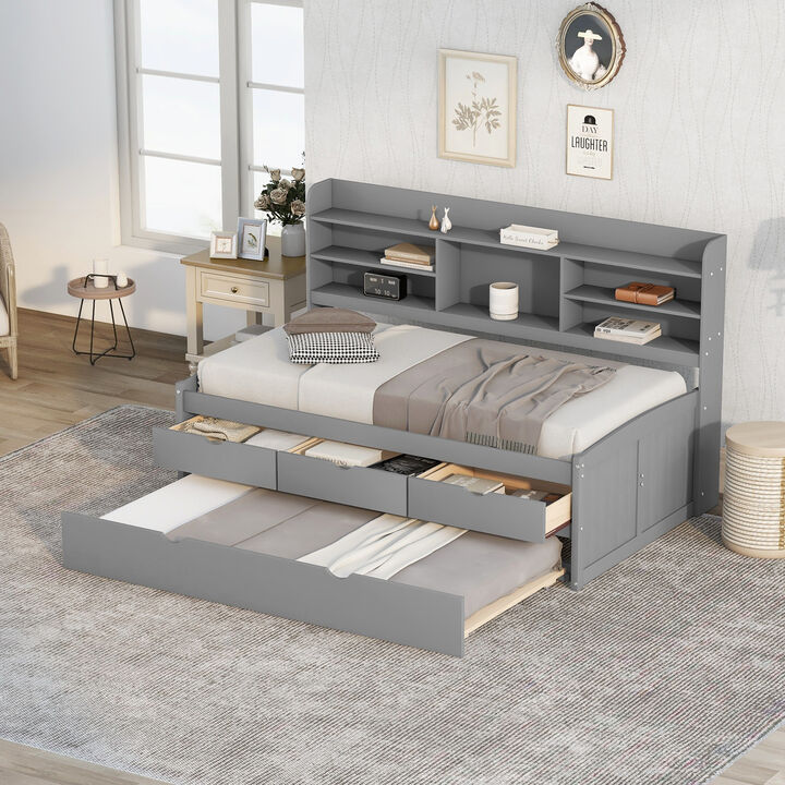 Merax Wooden Captain Daybed Bed with Bookshelves