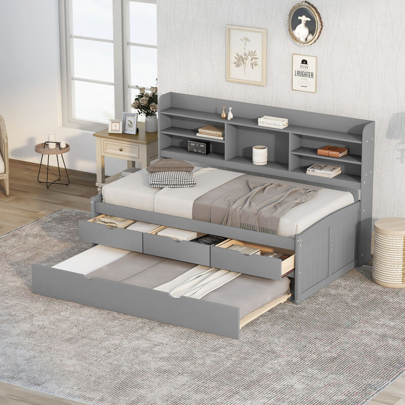Merax Wooden Captain Daybed Bed with Bookshelves