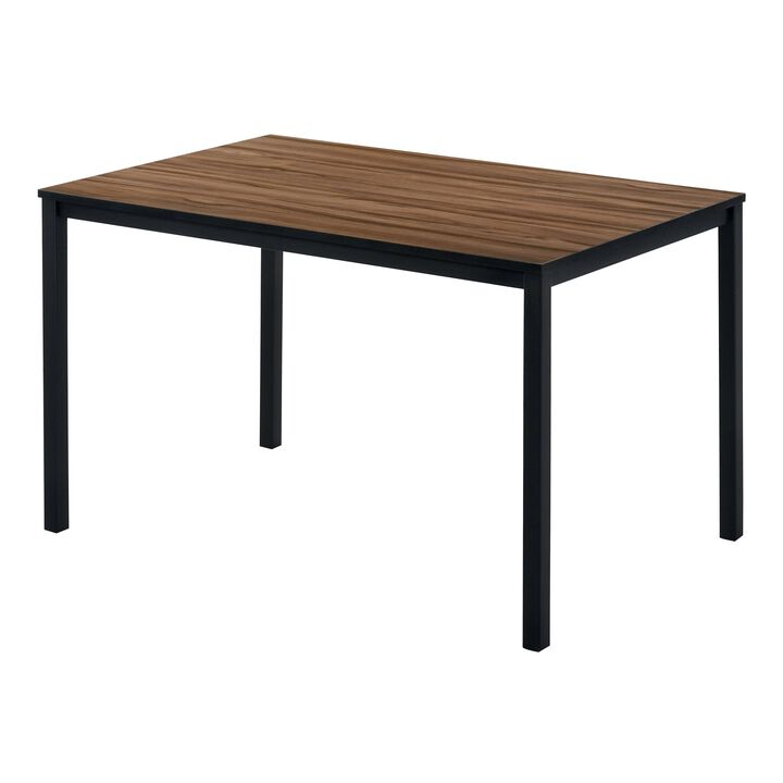 3 Piece Dining Table Set, 2 Benches, Brown Wood Grain Top, Black Metal - Benzara