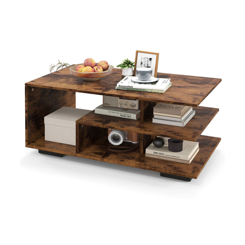 Rectangular Coffee Table with L-shaped Middle Shelf