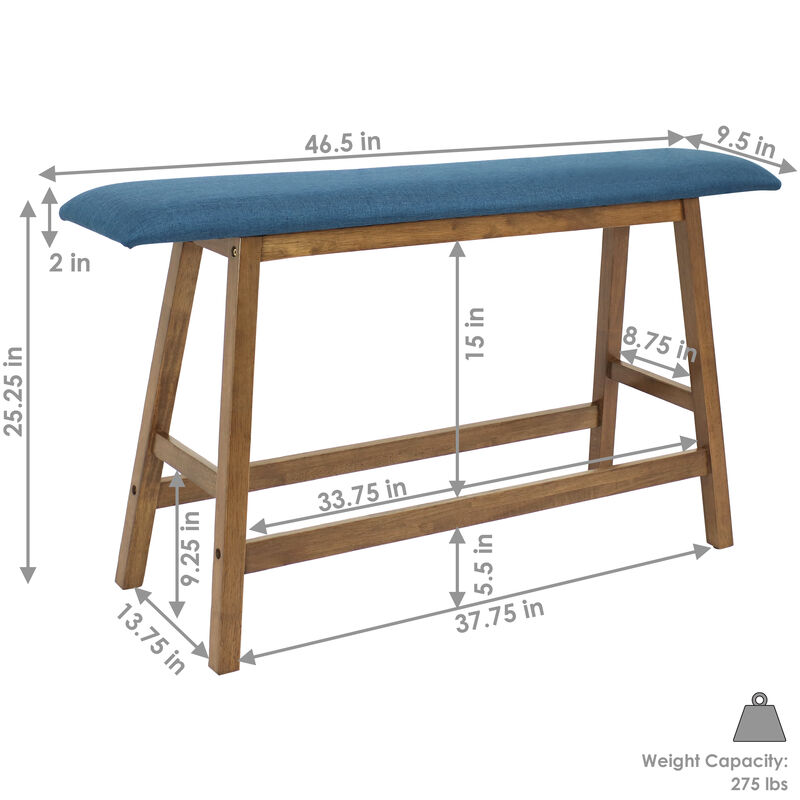Sunnydaze Wooden Counter-Height Dining Bench with Cushion - Weathered Oak