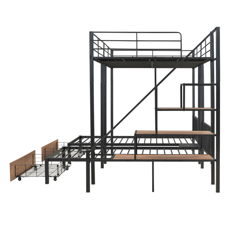 Full Over Twin-Twin Triple Bunk Bed With Drawers And Staircase