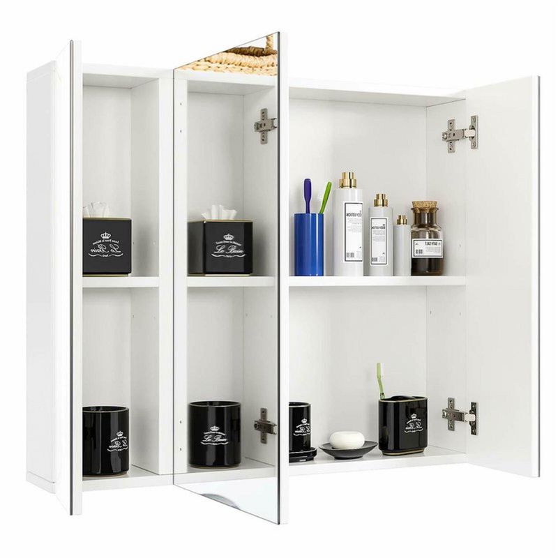 Hivvago Modern 3-Door Wall Mounted Medicine Cabinet Bathroom Mirror Cupboard