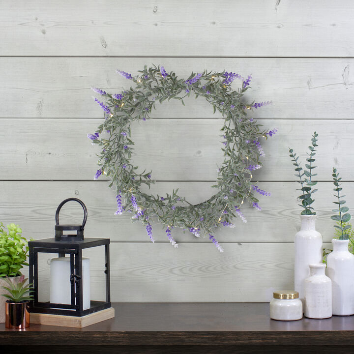 Pre-Lit Battery Operated Ombre Lavender Spring Wreath - 16" - White LED Lights
