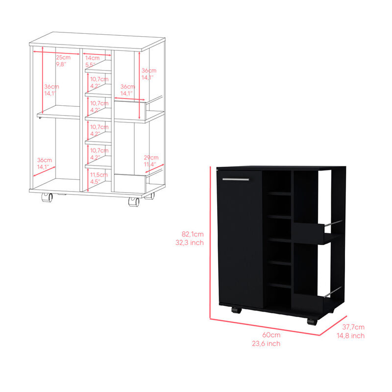 Bar Cart Wells, Living Room, Black