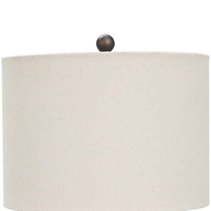 Armillary Metal Base Table Lamp with fabric Shade, White and Bronze-Benzara