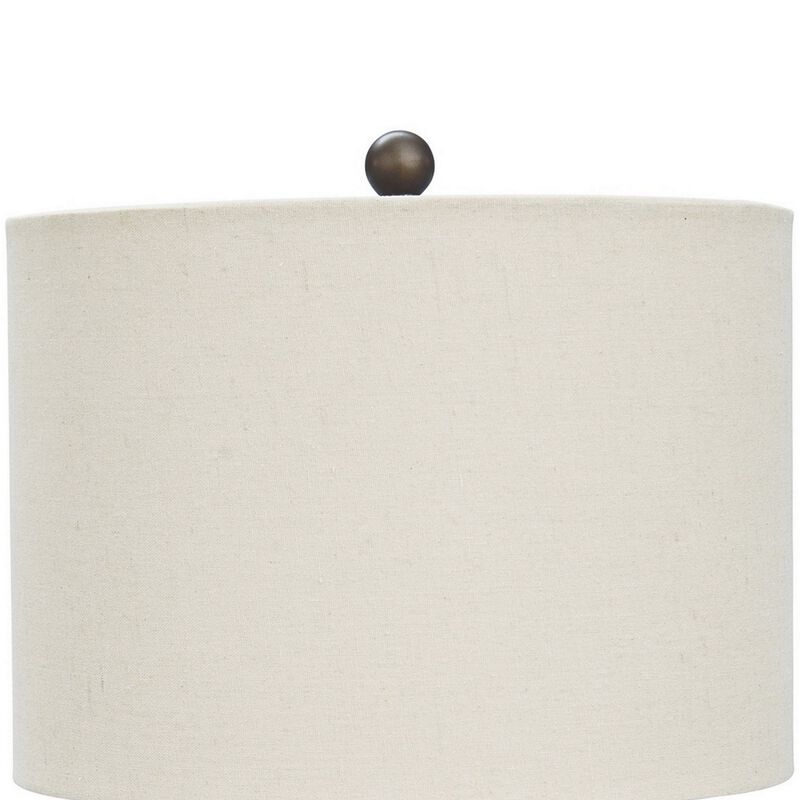 Armillary Metal Base Table Lamp with fabric Shade, White and Bronze-Benzara
