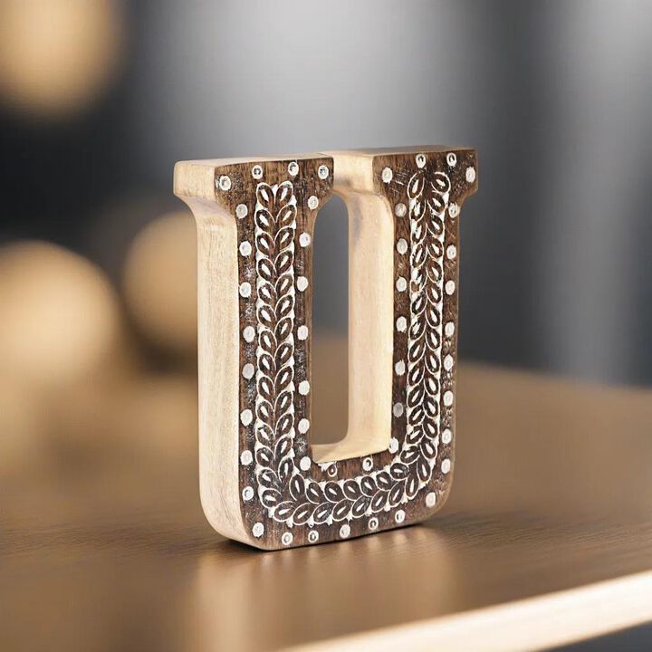Vintage Natural Handmade Eco-Friendly "U" Alphabet Letter Block For Wall Mount & Table Top Décor