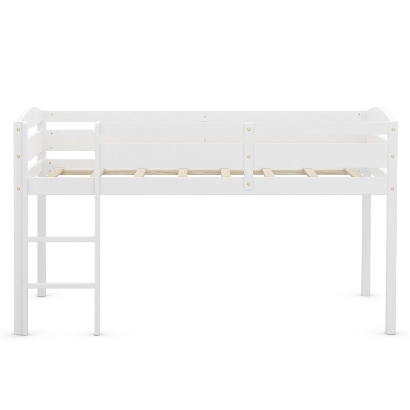 Wooden Twin Low Loft Bunk Bed with Guard Rail and Ladder.